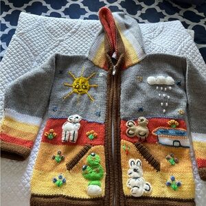 Gymboree Striped Hooded Knit Cardigan in Gray, Yellow, Orange and Brown